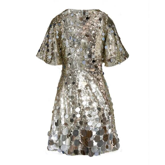NWT Boston Proper Effortless Glamour Paillette Silver Sequin A-Line Dress - Picture 3 of 8